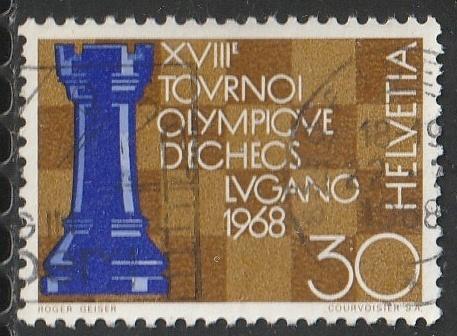 Zwitserland 1968 872 Olympiade Schaken, Gest, Ophalen of Verzenden, Gestempeld