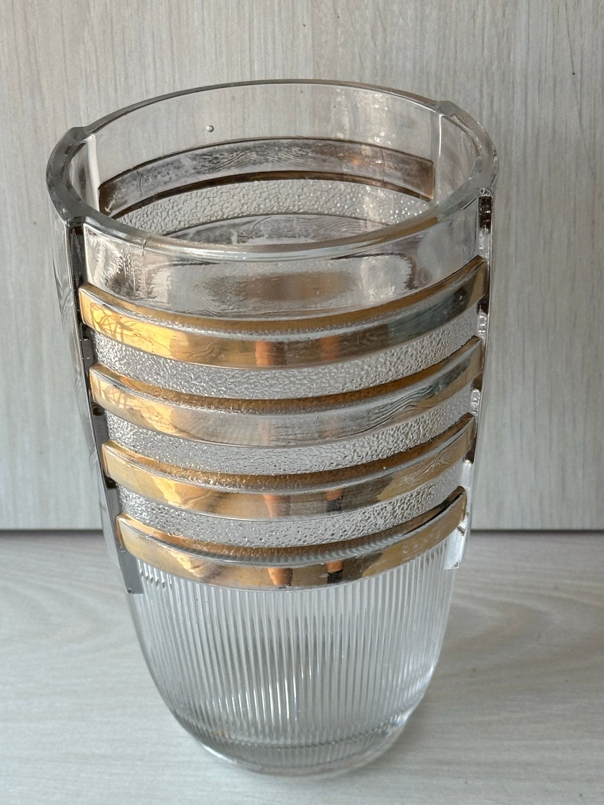 Val Saint Lambert Luxval Vaas - Geometrisch met Goud, Verzenden