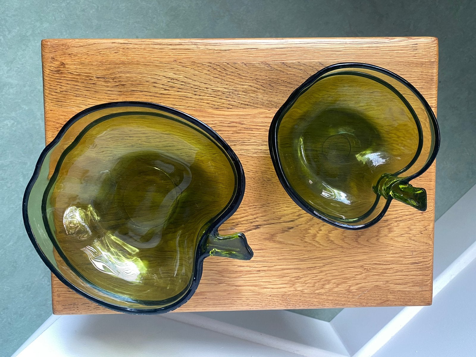 Vintage Groene Glazen Appel schaal schaaltjes Set, Antiek en Kunst, Ophalen of Verzenden