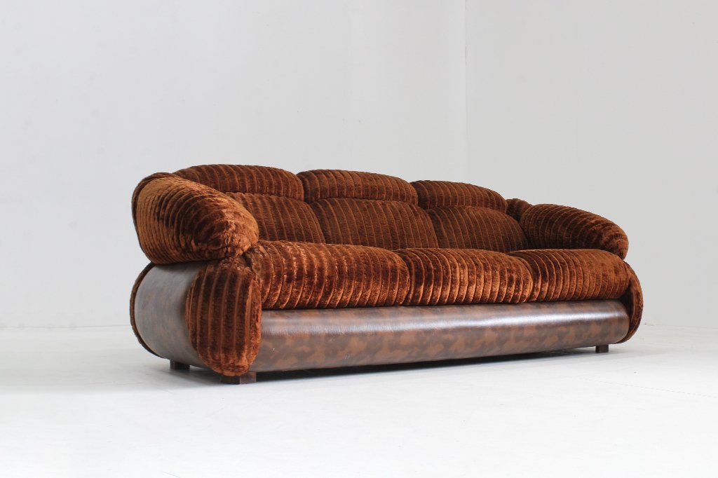 Vintage Italiaanse 3 zits bank velvet jaren 70, Vintage, Driepersoons, 75 tot 100 cm, Ophalen of Verzenden