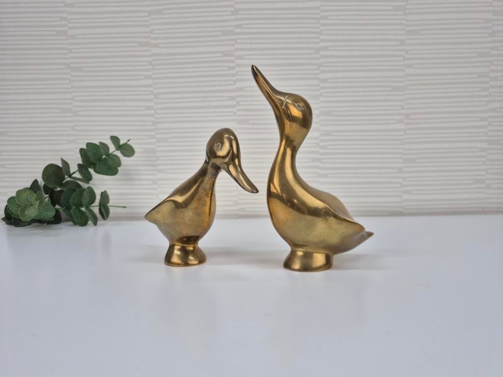 XL set van messing eenden. Vintage vogels 23 cm Hoog., Verzamelen, Beelden en Beeldjes, Ophalen of Verzenden
