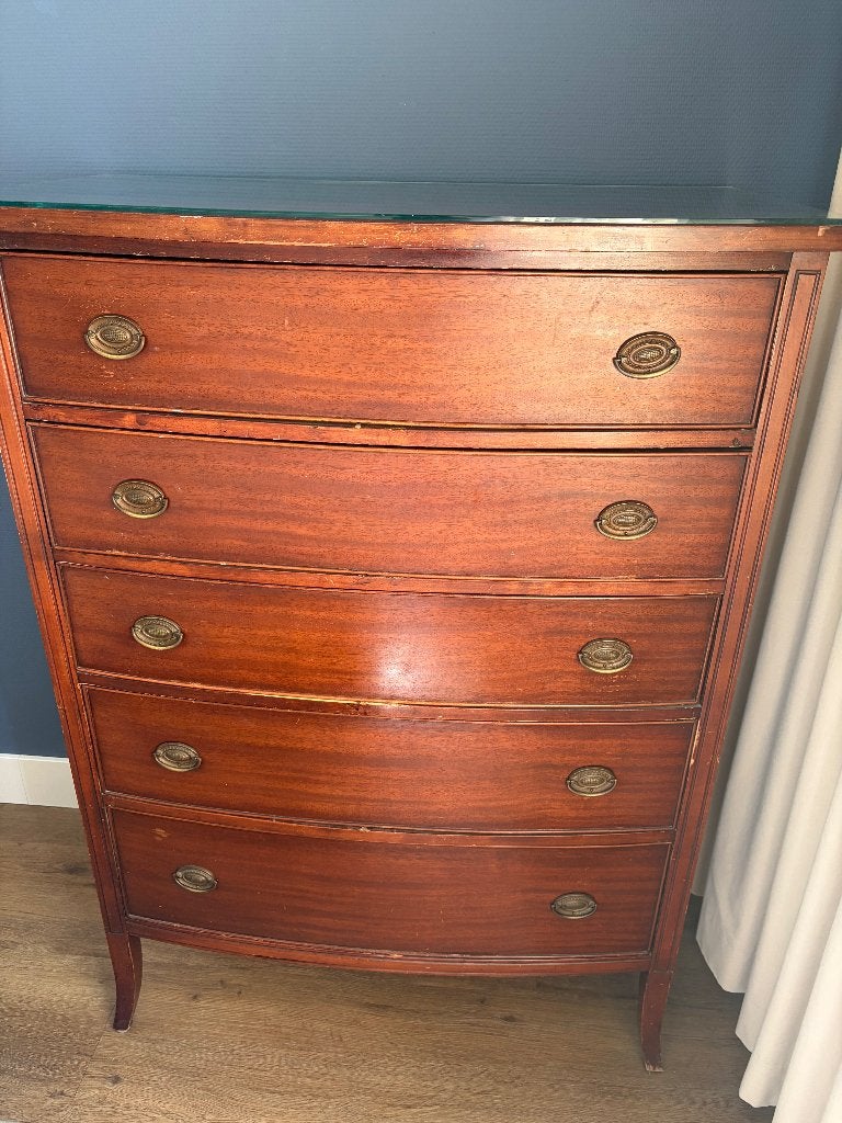Massief Mahoniehouten Ladekast, Ophalen, Gebruikt, Glas, 100 tot 150 cm