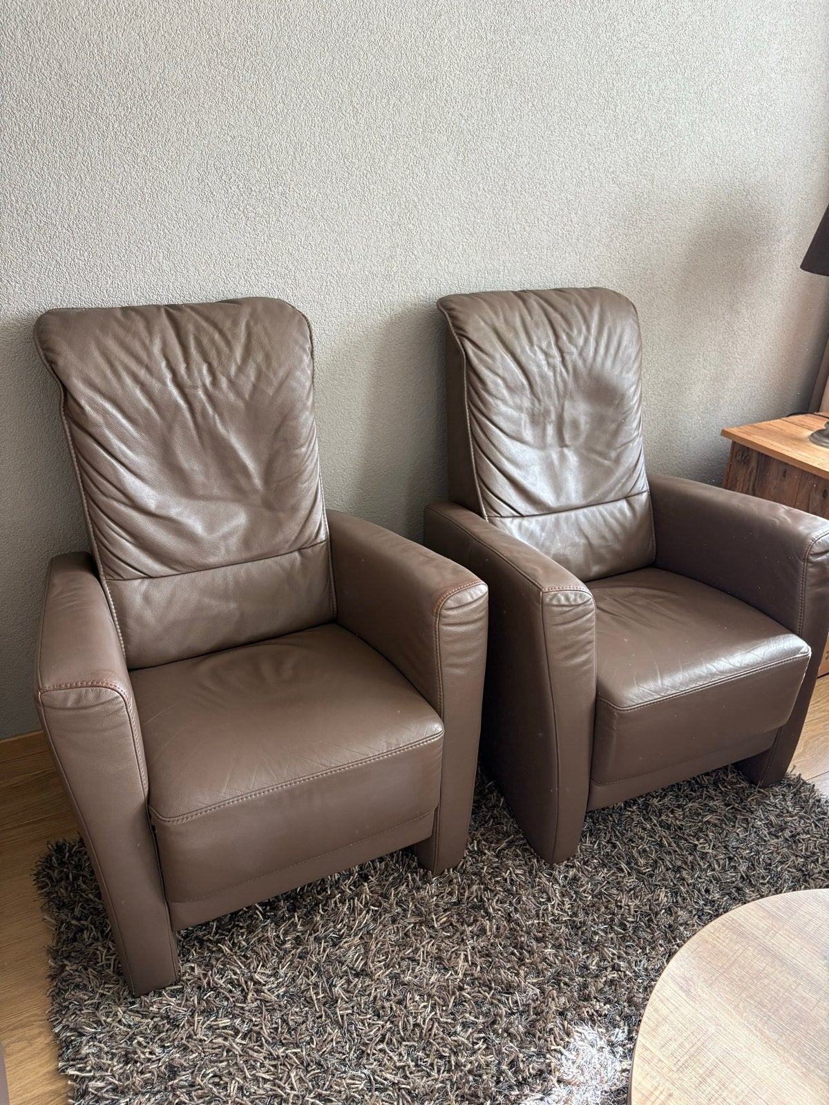 Comfortabele leren fauteuils (2 stuks), Ophalen, Gebruikt, 75 tot 100 cm, Leer