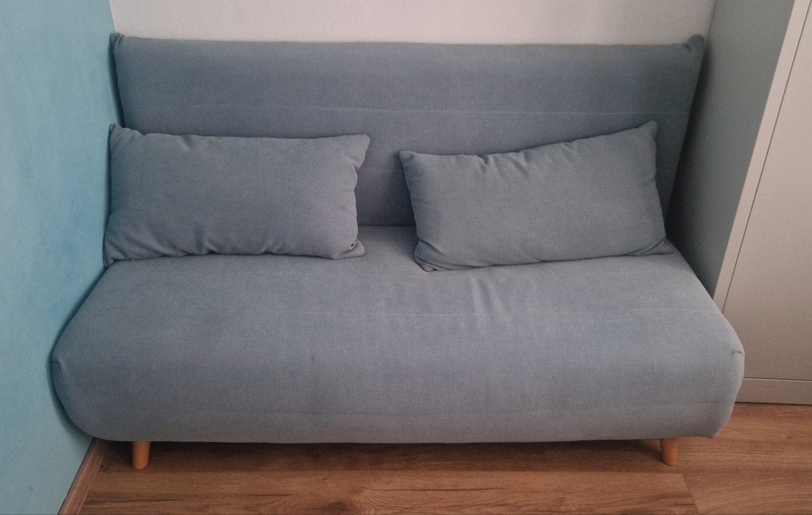 Bedbank 140x185 cm in aqua (groen/blauw)kleur, Ophalen, Tweepersoons, 140 cm, Zo goed als nieuw