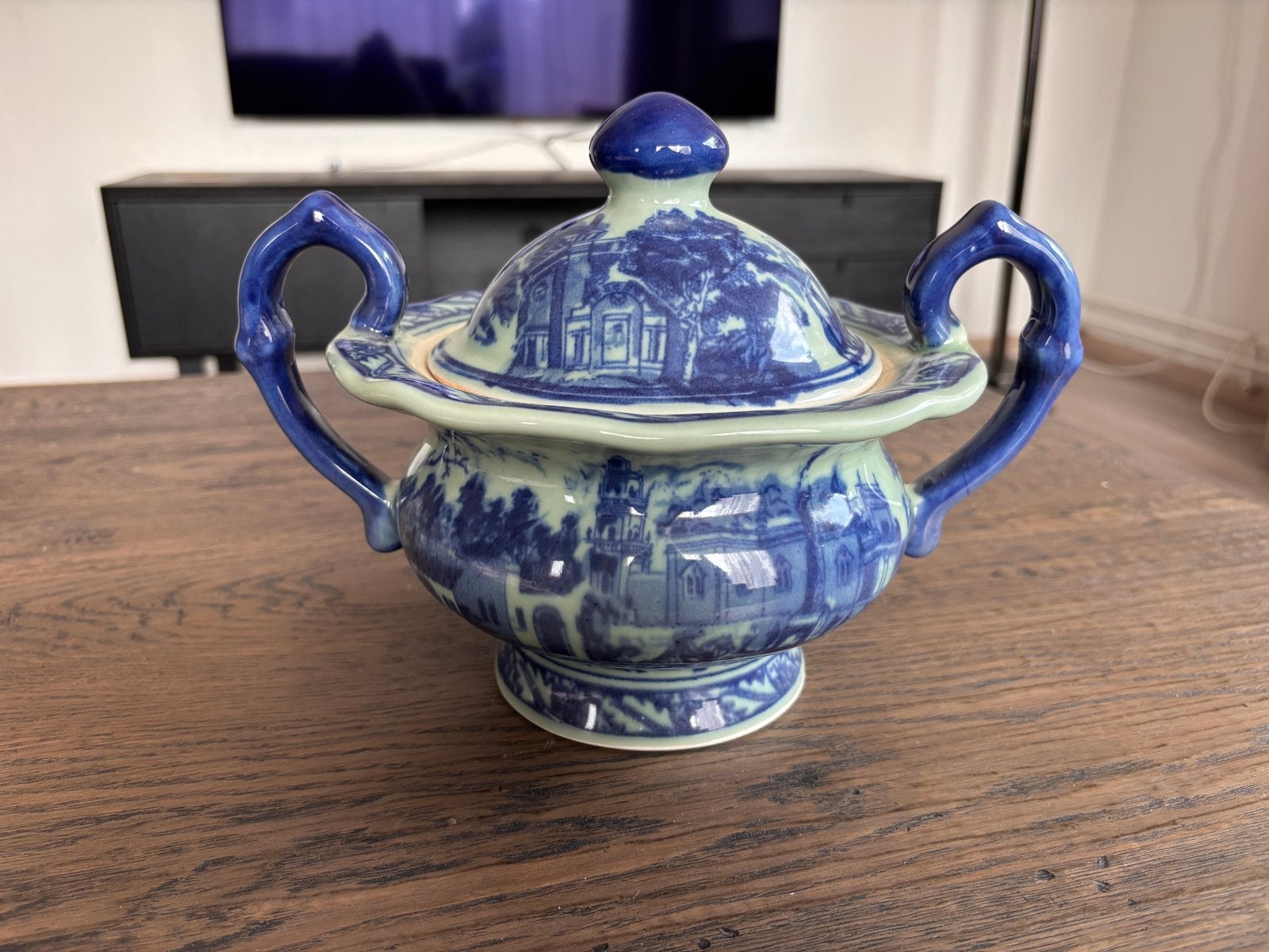 Blauw-Witte Ironstone Schaal/Tureen met Deksel, Antiek en Kunst, Antiek | Porselein, Ophalen