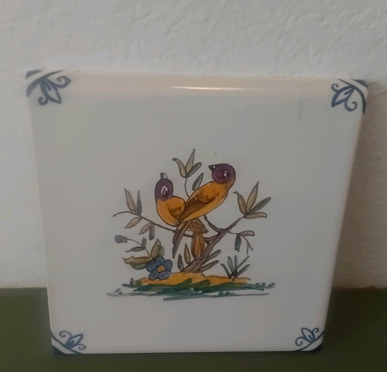 Handbeschilderde tegel  Vogels decor 15 x 15 x 1 cm, Antiek en Kunst, Ophalen of Verzenden