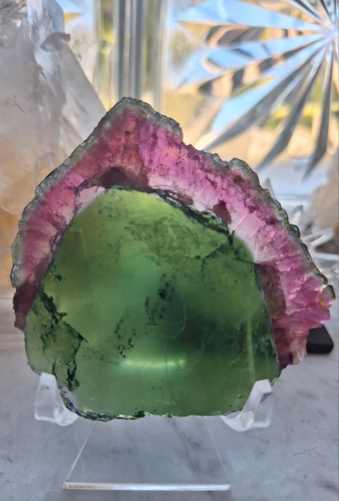 Grote Watermeloen Toermalijn Schijf - Roze, Groen, Blauw, Ophalen of Verzenden, Mineraal