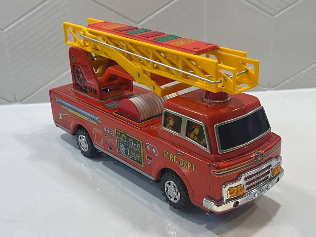 Vintage Ladder Fire Engine blikken speelgoed brandweerauto, Verzamelen, Verzenden, Zo goed als nieuw