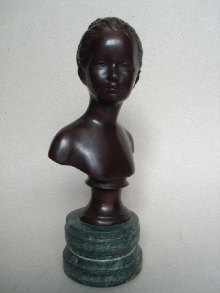 Bronzen buste -op marmer voet - 29 cm, Ophalen of Verzenden, Brons, Buste, Vrouw