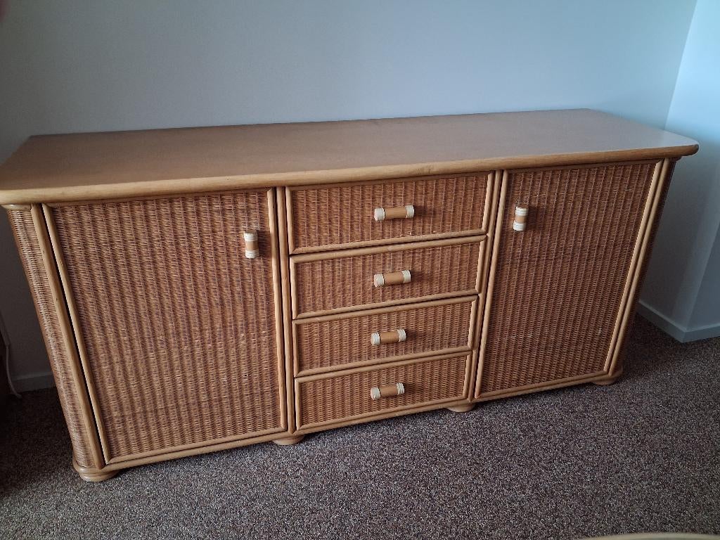 Rotan retro kast dressoir Dal Vera style, Ophalen, Gebruikt, Met deur(en), 150 tot 200 cm