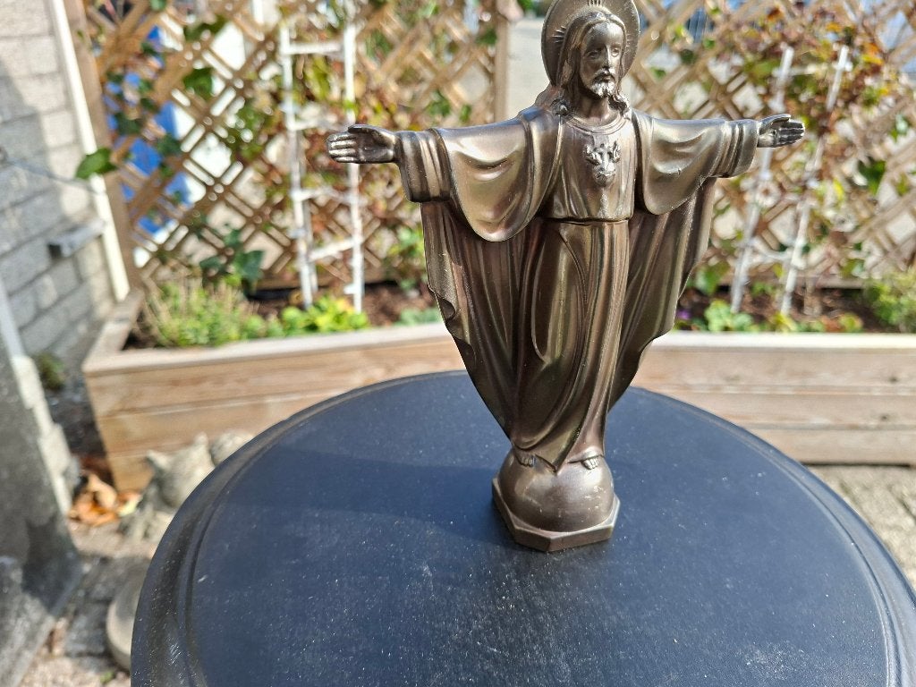 antiek beeld heilig hart van jezus bronsen gegoten sculpuur, Ophalen of Verzenden, Brons, Beeld, Religie