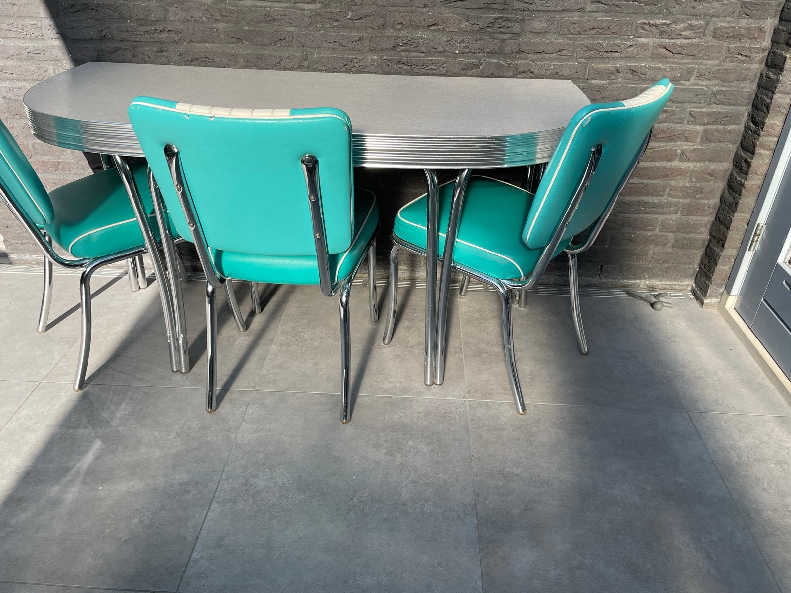 Vintage Diner Eettafel met 3 Stoelen - Jaren '50 Stijl, Ophalen, Kunststof, Gebruikt, 100 tot 150 cm