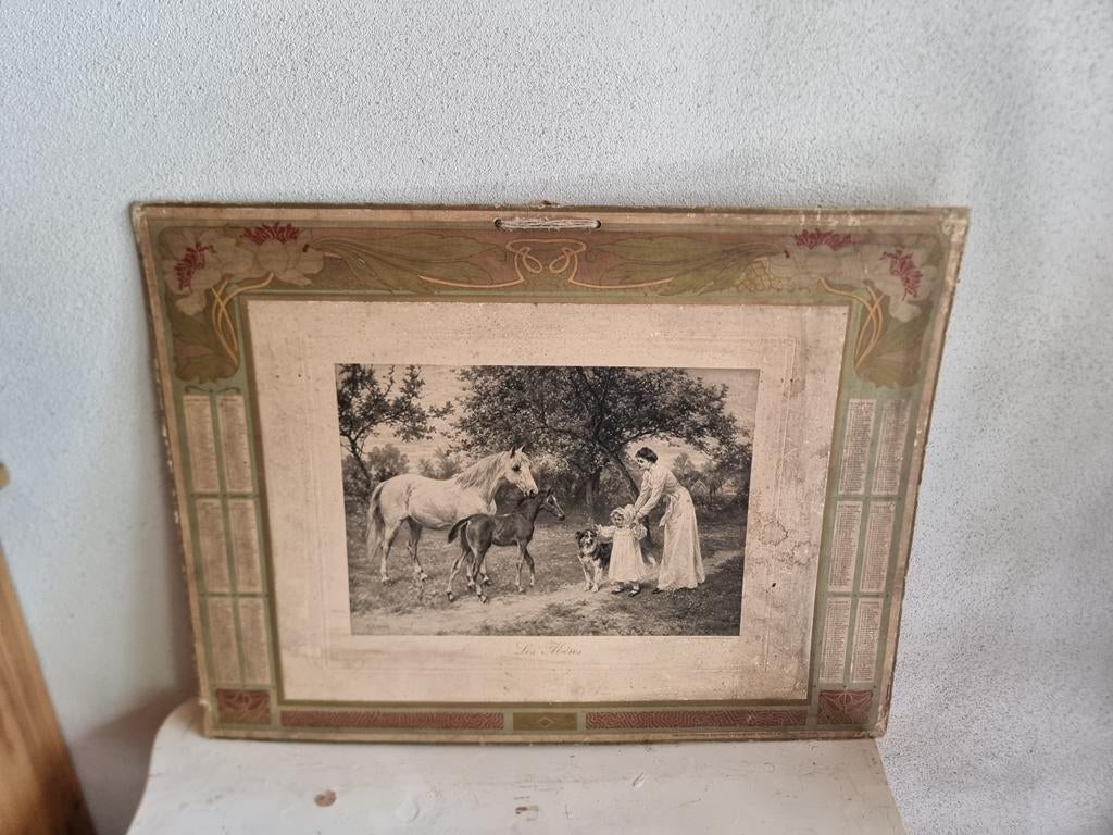 Oude franse kartonnen kalender 1908 * schapenweide *, Antiek en Kunst, Curiosa en Brocante, Ophalen