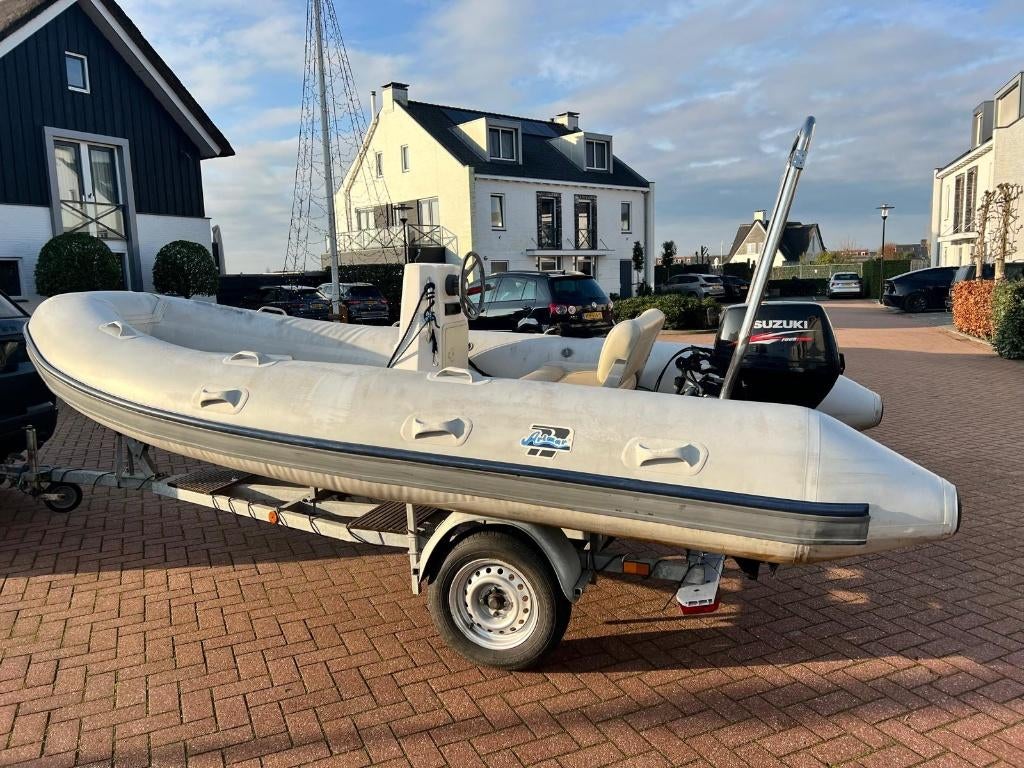 ZODIAC rubbertboot Arimar 430 + 15pk suzuki 4 takt + trailer, Ophalen, Aluminium, Gebruikt, Zodiac