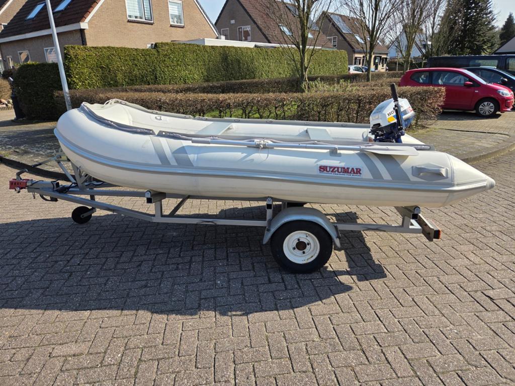 Suzumar 360 Rubberboot met Honda 5pk en trailer, Watersport en Boten, Rubberboten, Gebruikt, Ophalen, Overige merken, Buitenboordmotor