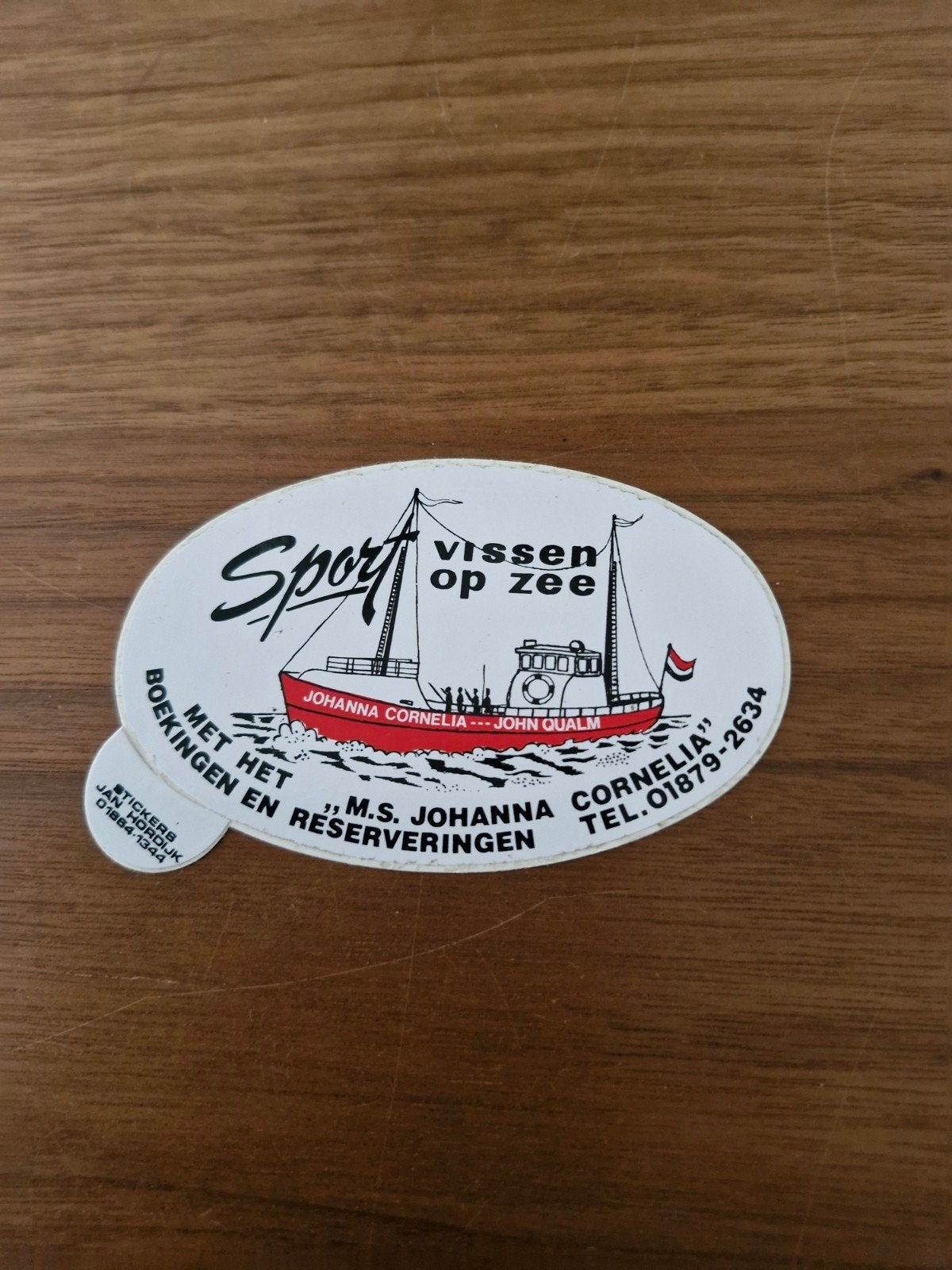 12038 Vintage Sticker Sport Vissen op Zee M.S. Johanna Corne, Ophalen of Verzenden