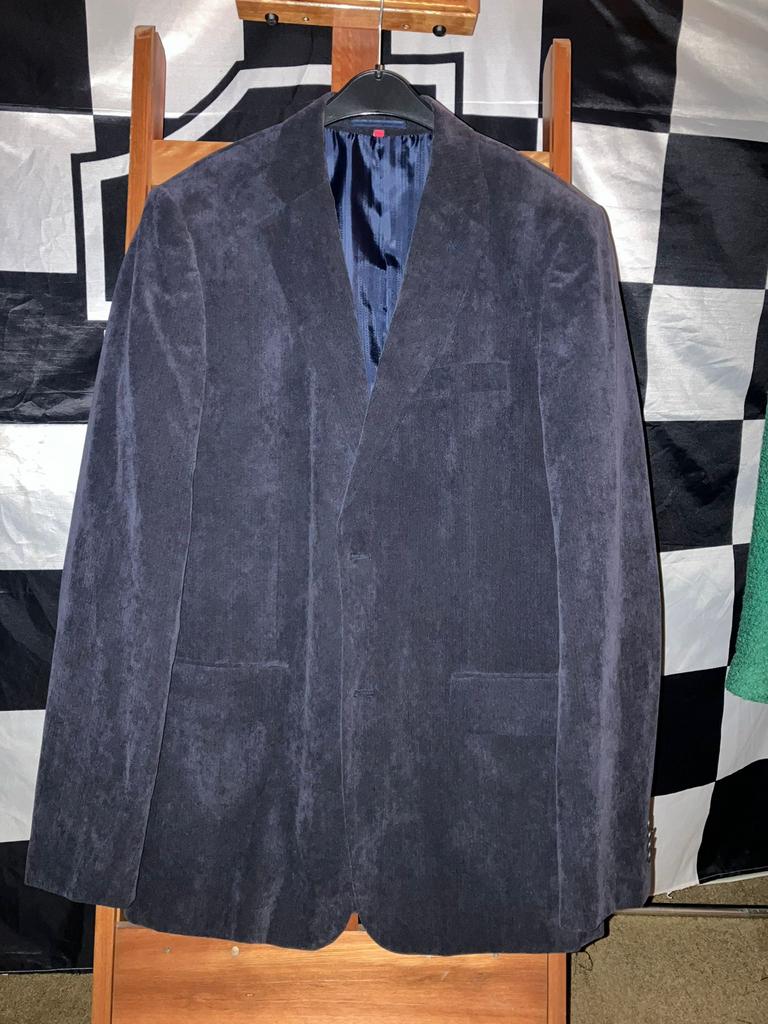 Donker blauw rib colbert jasje, Kleding | Heren, Kostuums en Colberts, Verzenden, Nieuw, Maat 52/54 (L), Blauw