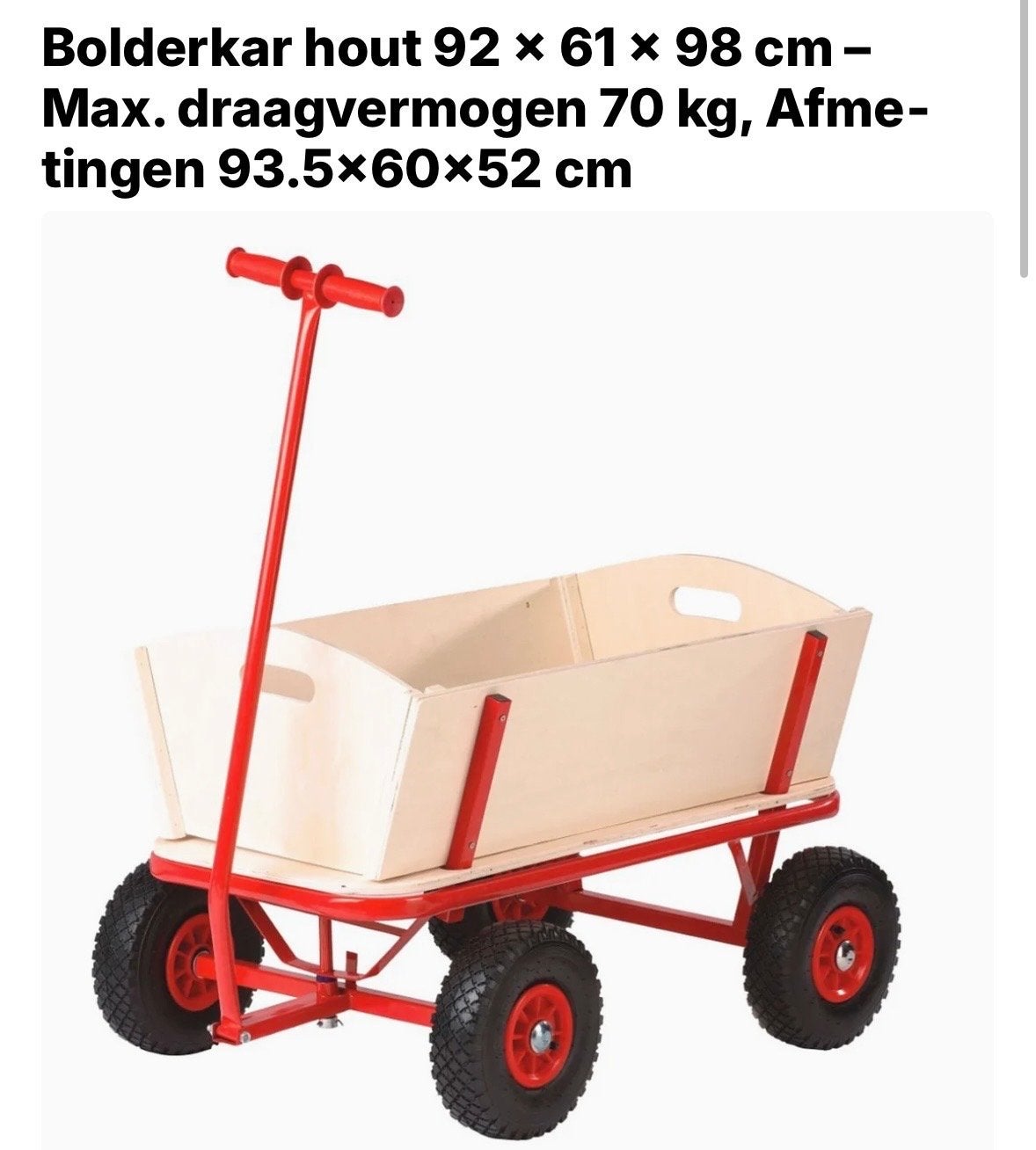 Nieuwe houten bolderkar - Max. draagvermogen 70 kg, Ophalen, Nieuw