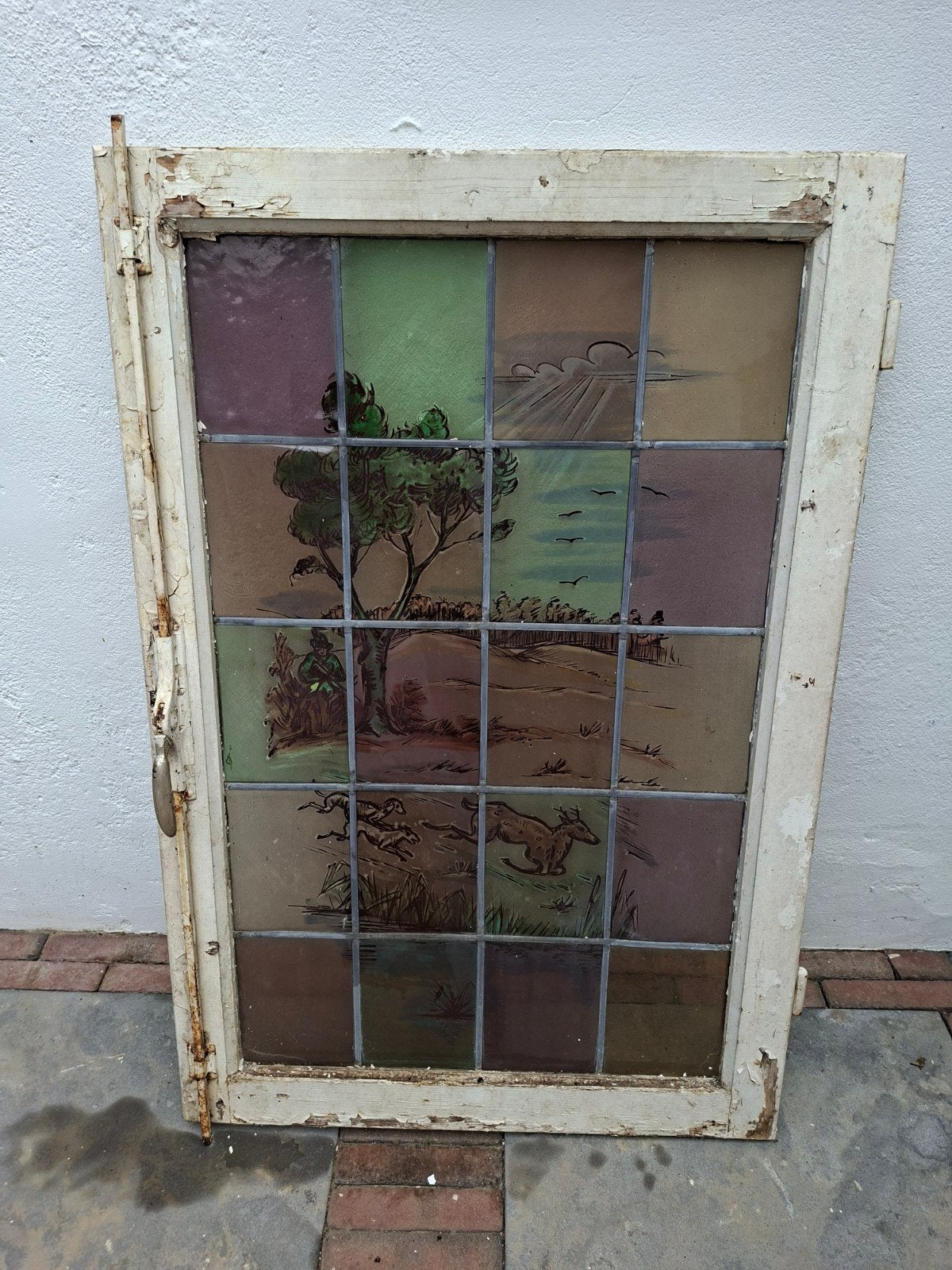 Oud glas in lood raam., Ophalen, Gevelraam of Ruit, Glas in lood