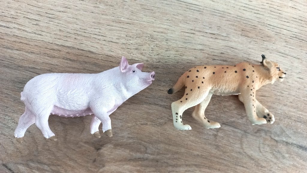 lynx en varken van Schleich, Verzamelen, Dierenverzamelingen, Ophalen of Verzenden, Zo goed als nieuw, Boerderijdier, Overige typen