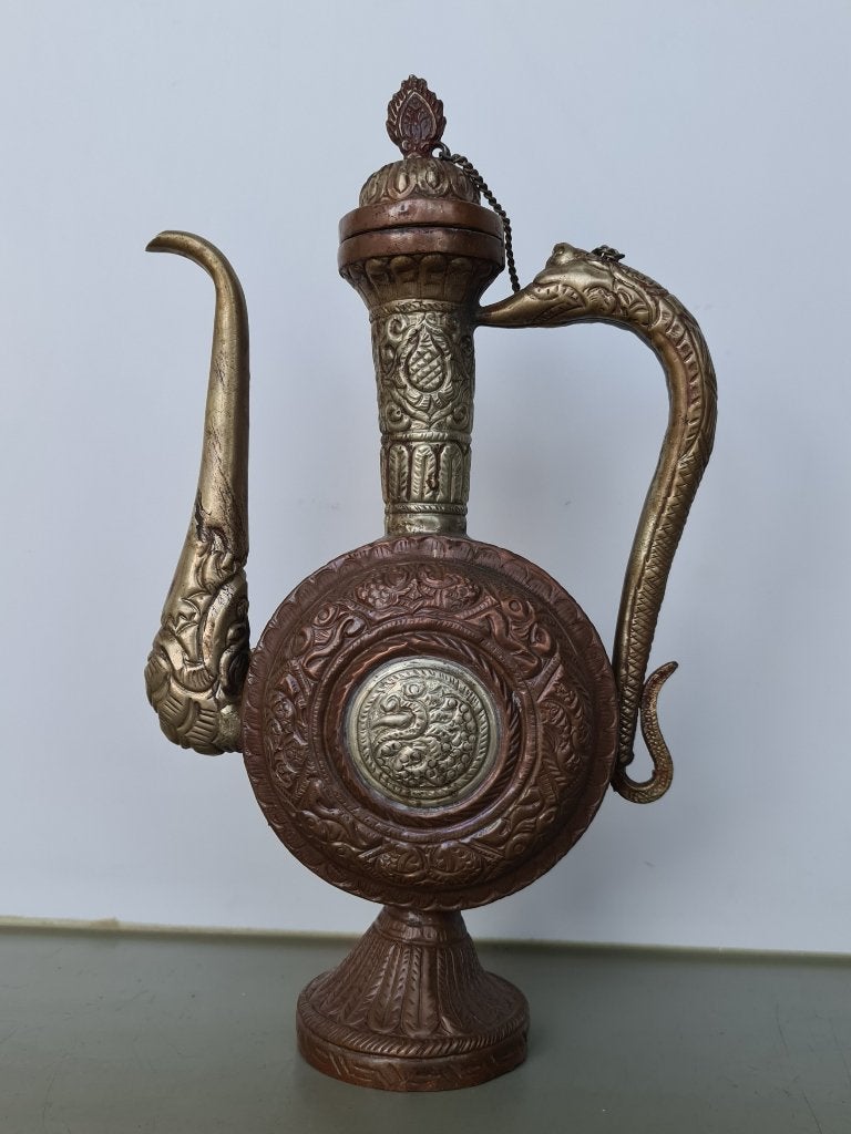 antieke koperen Tibetaanse waterdraak draak thee-kan h= 26cm, Ophalen of Verzenden, Koper
