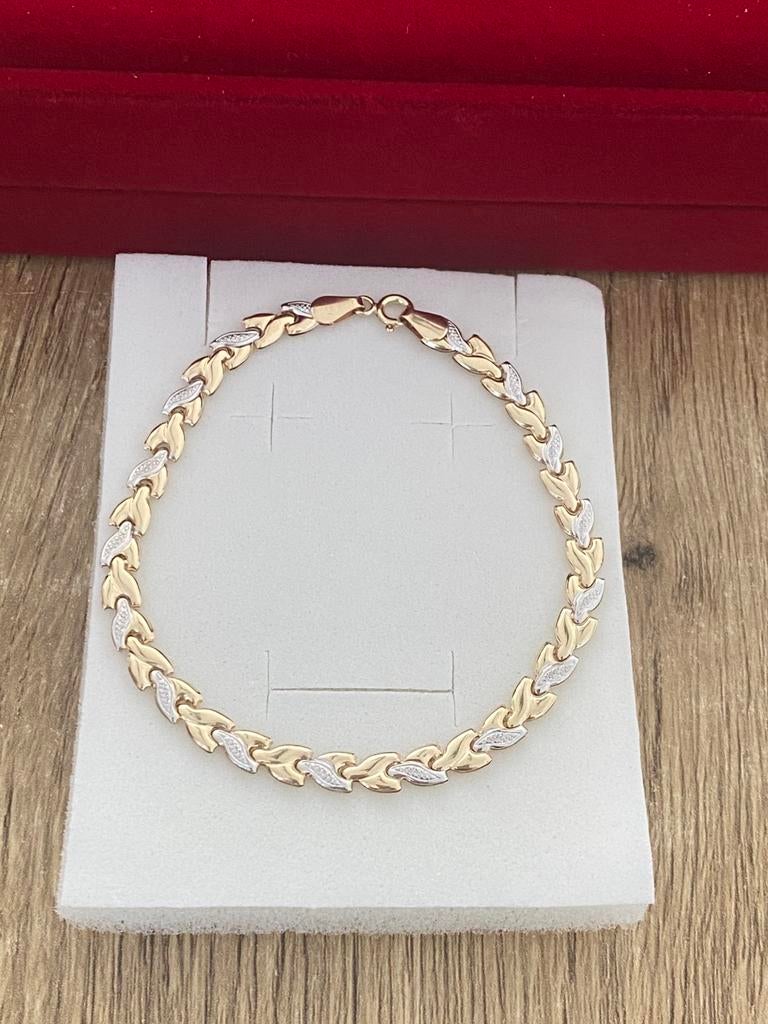 14 karaat(585) gouden armband, wit en geel goud, Sieraden, Tassen en Uiterlijk, Armbanden, Nieuw, Goud, Goud, Ophalen of Verzenden