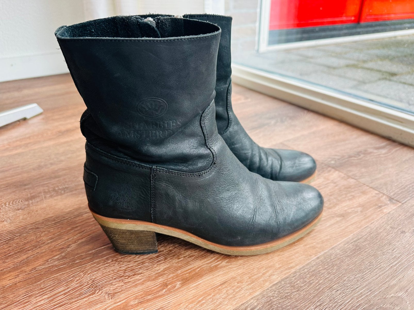 Shabbies Amsterdam maat 40 zwarte leren enkellaarsjes, Kleding | Dames, Zwart, Lage of Enkellaarzen, Ophalen of Verzenden, Zo goed als nieuw