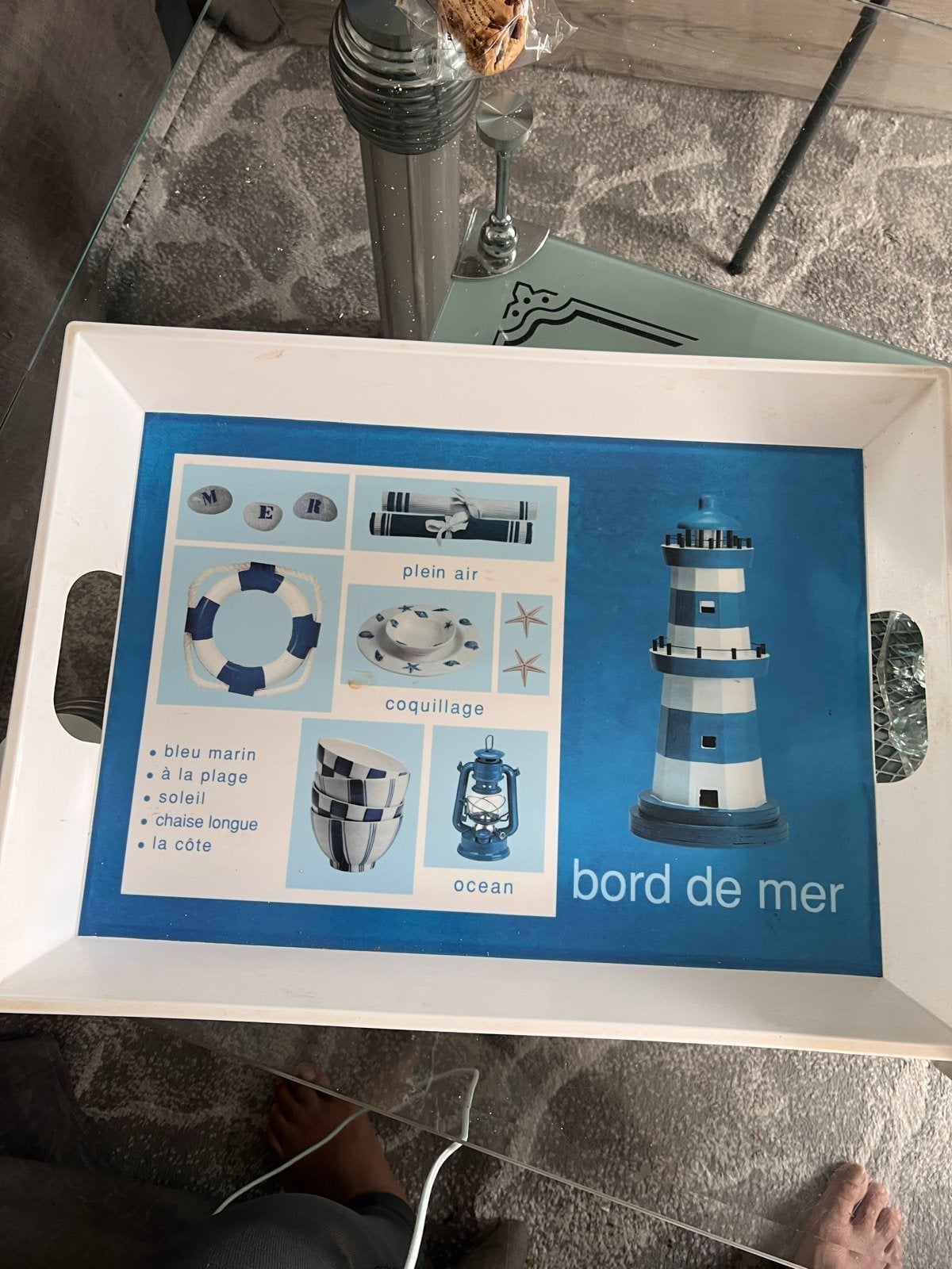 Dienblad met maritiem thema - vuurtoren en reddingsboei, Kunststof, Gebruikt, Ophalen of Verzenden, Dienblad
