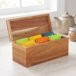 Houten theedoos met 6 vakken, Bruin, 25 cm, Nieuw, 10 cm