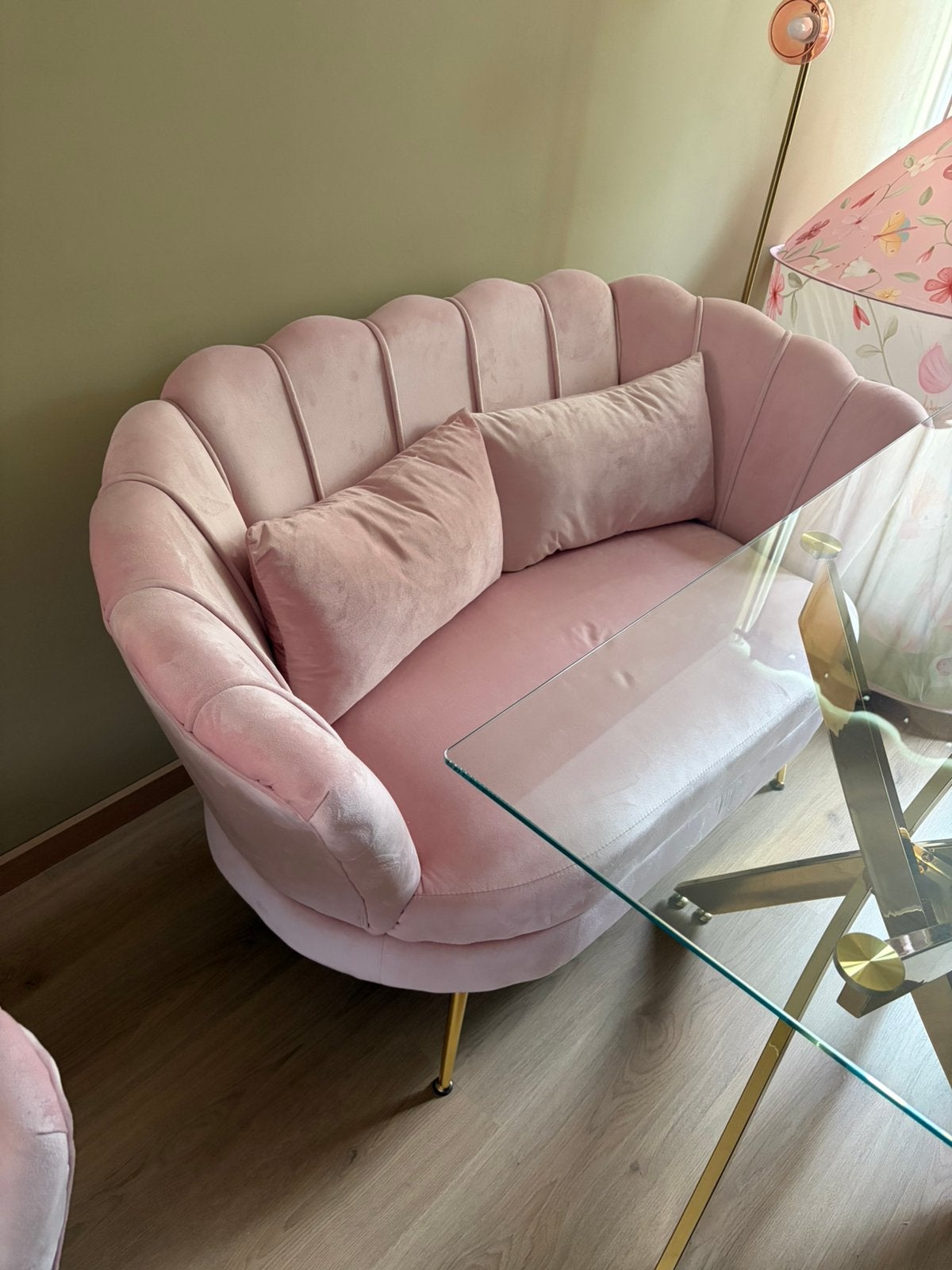 Roze velvet bankje, Ophalen, 150 tot 200 cm, Tweepersoons, 75 tot 100 cm