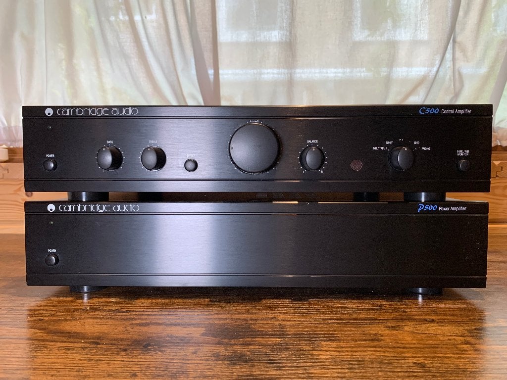 Cambridge Audio C500 voorversterker + P500 eindversterker, Gebruikt, 60 tot 120 watt, Stereo, Ophalen