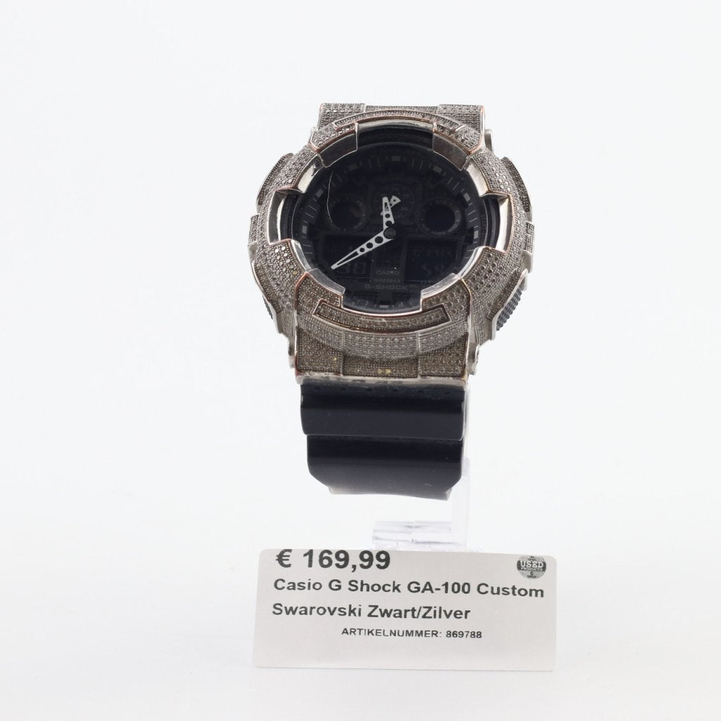 Casio G Shock GA-100 Custom Swarovski Zwart/Zilver, Sieraden, Tassen en Uiterlijk, Casio, Zo goed als nieuw, Support@casio.com