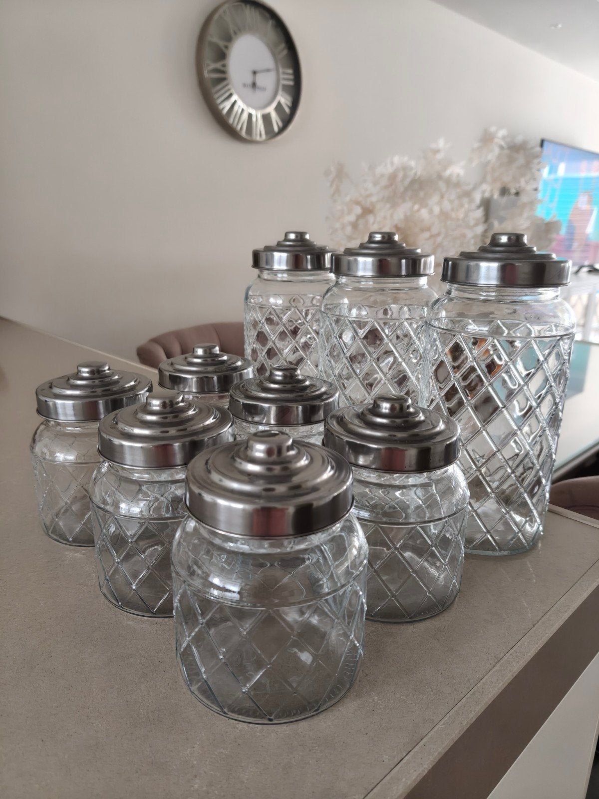 Set van 9 glazen voorraadpotten met deksel, Ophalen