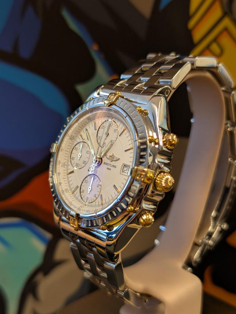 Breitling Chronomat B13050.1 witte wijzerplaat, Ophalen of Verzenden, Zo goed als nieuw, Goud, Breitling