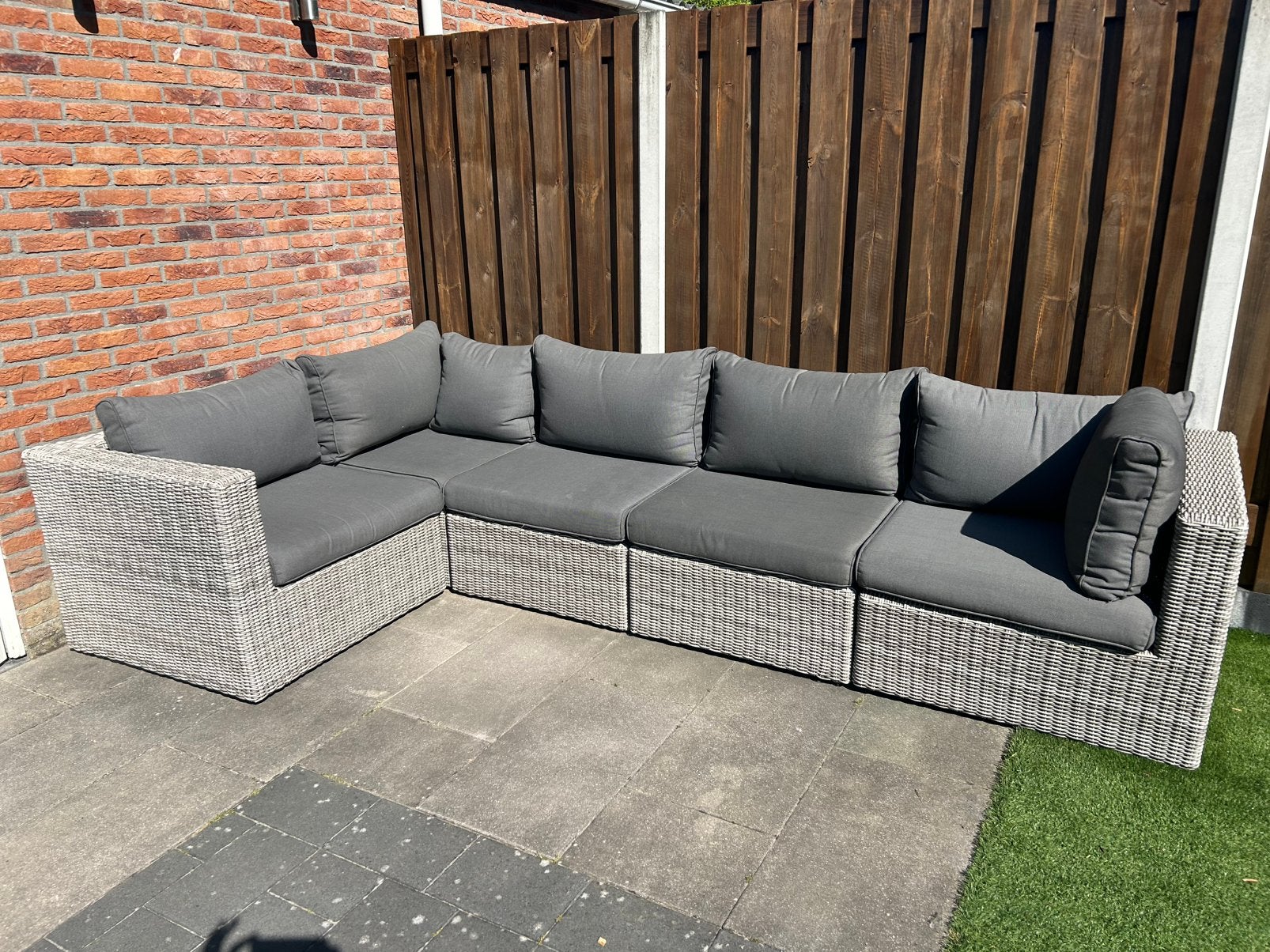 Loungebank grijs, losse elementen, Tuin en Terras, Ophalen, 5 zitplaatsen, Kunststof, Gebruikt