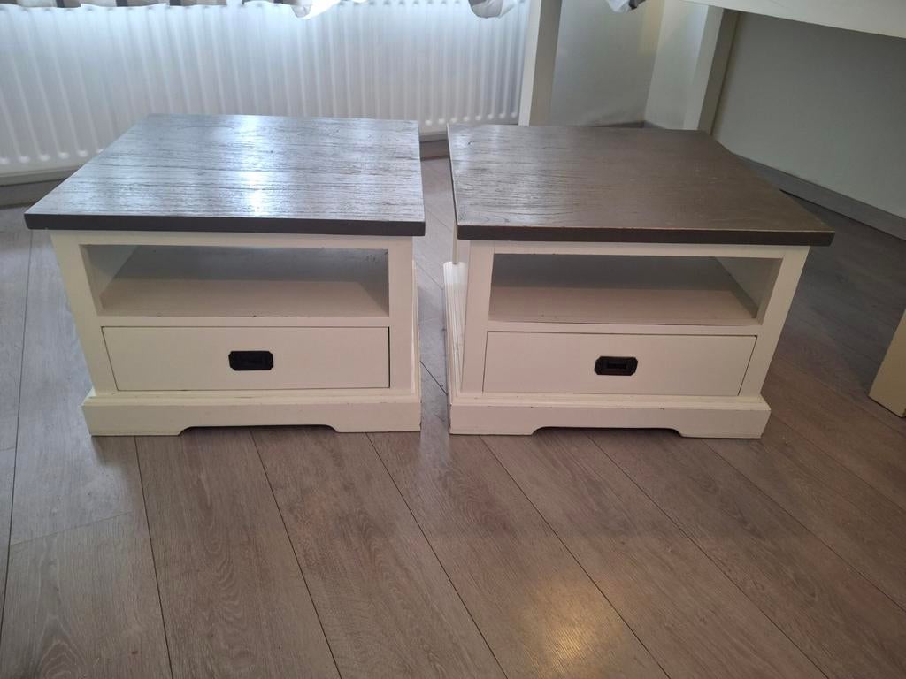Set van 2 landelijke bijzettafels met lade, Ophalen, Minder dan 45 cm, Minder dan 55 cm, Gebruikt