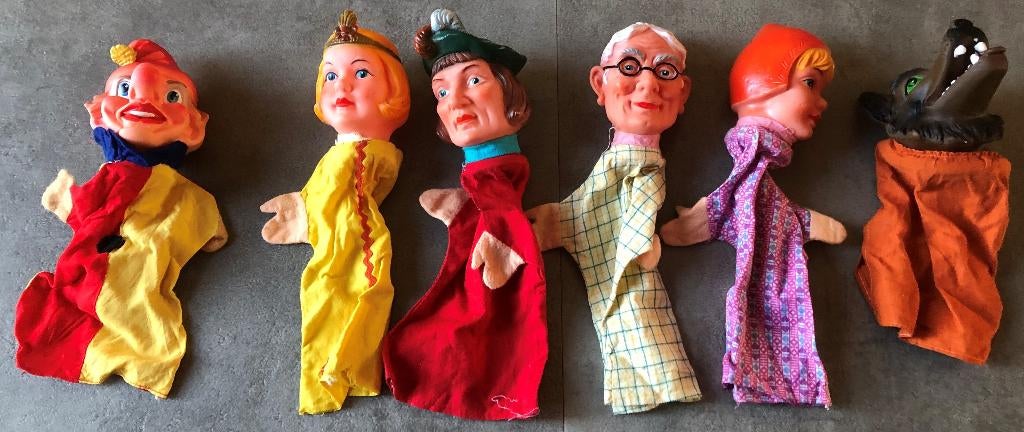 6 HANDPOPPEN - JAREN 60/70 - POPPENKAST, Verzamelen, Poppen, Ophalen of Verzenden, Zo goed als nieuw, Pop