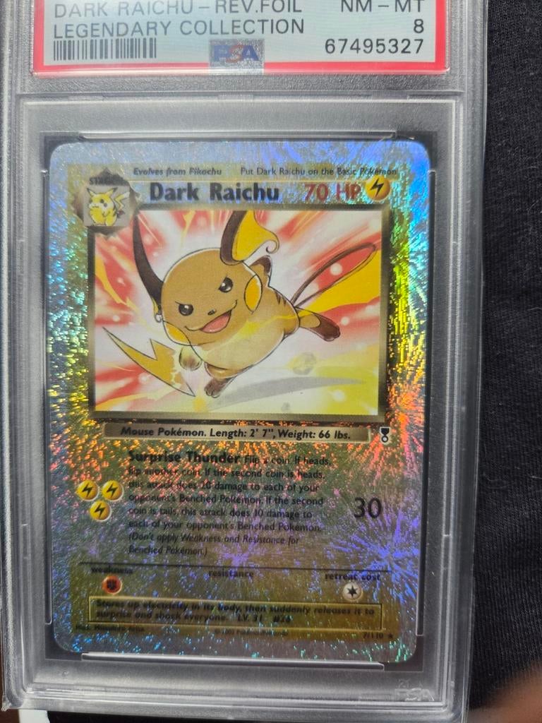 Pokémon Dark Raichu Reverse Foil Legendary Collection PSA 8, Ophalen of Verzenden, Zo goed als nieuw, Losse kaart, Foil