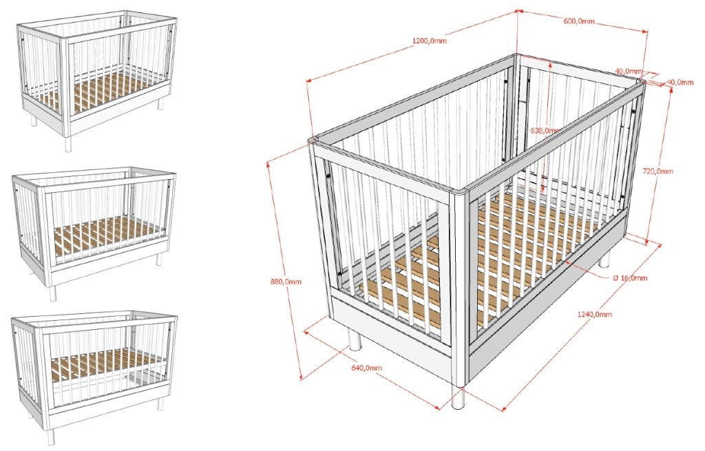 Forrest Beech babybed - 60x120 - Wit beuken, Kinderen en Baby's, Niet ingevuld, Niet ingevuld, Niet ingevuld