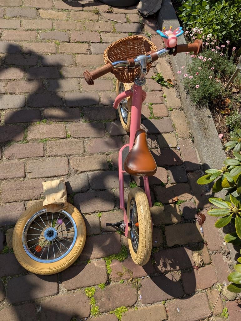 Trybike loopfiets roze met mandje en extra wiel, Ophalen, Gebruikt, Minder dan 16 inch