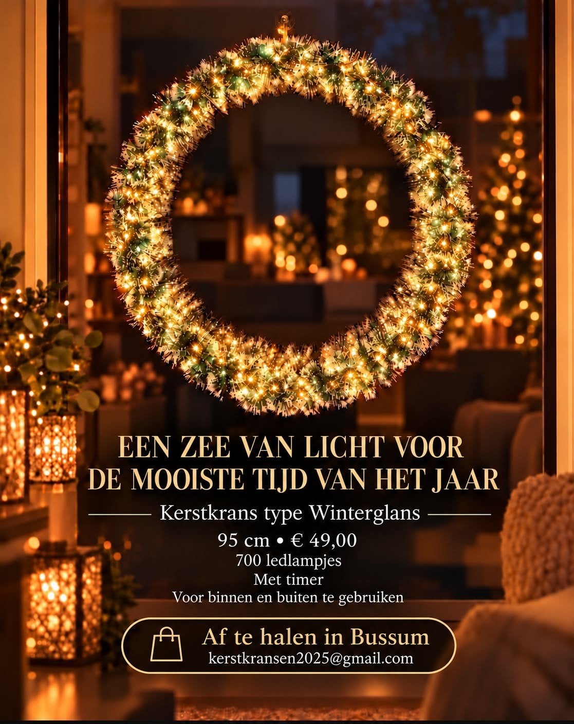 kerstkrans 95cm, Diversen, Ophalen, Nieuw