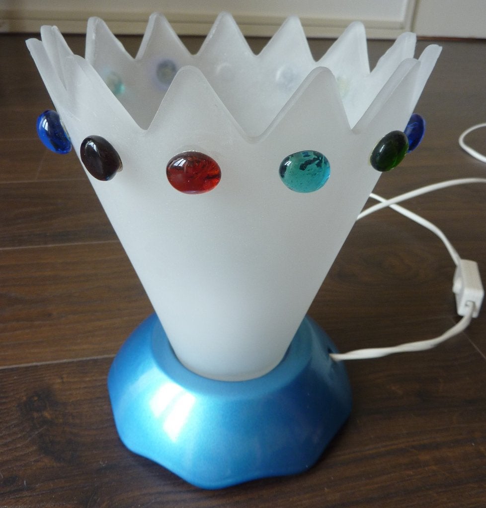 Ikea design team model Skrona tafellamp retro melkglas 1995, Huis en Inrichting, Lampen | Tafellampen, Blauw, Gebruikt, Vintage