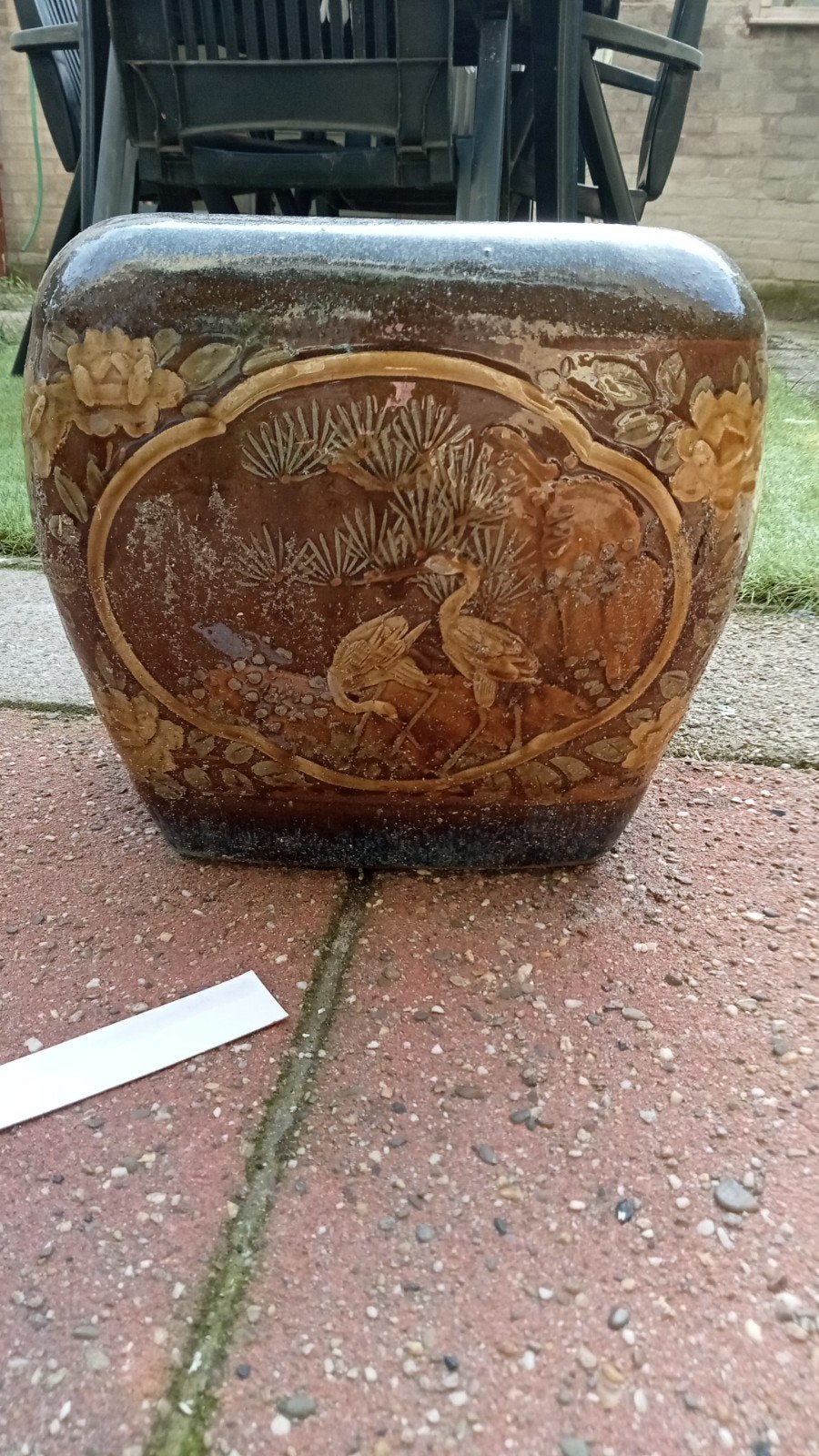 Antieke Chinese bloempot met vogel- en bloemmotieven, Ophalen