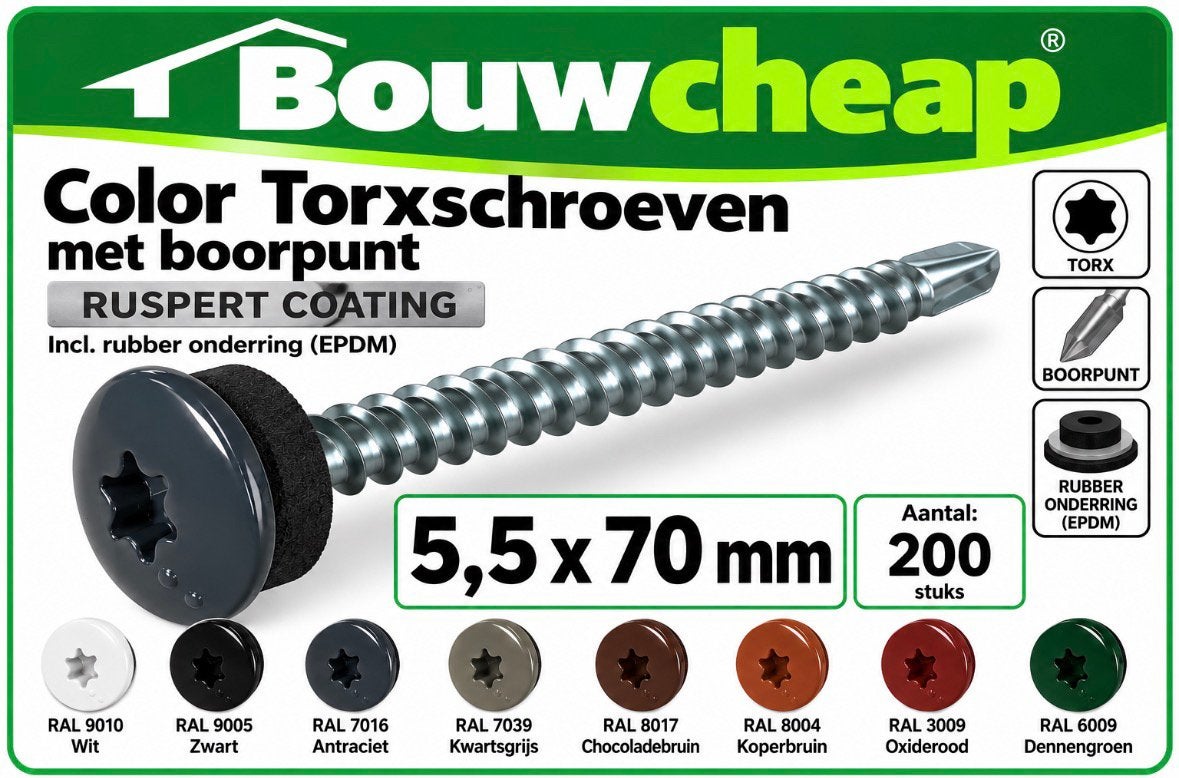 Rvs golfplaatschroeven met duoring, Doe-het-zelf en Verbouw, Zwart, Nieuw, Ophalen of Verzenden, Minder dan 5 m²
