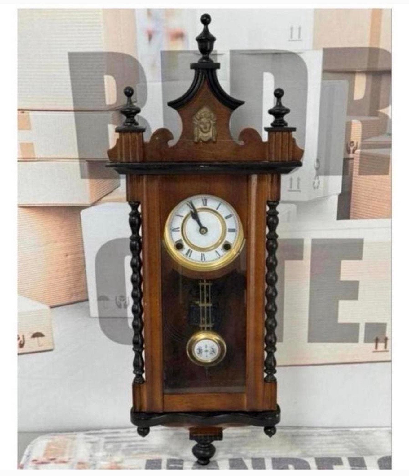 1875-1900 Antiek antieke Klok Velona Regulator hout wandklok, Ophalen of Verzenden