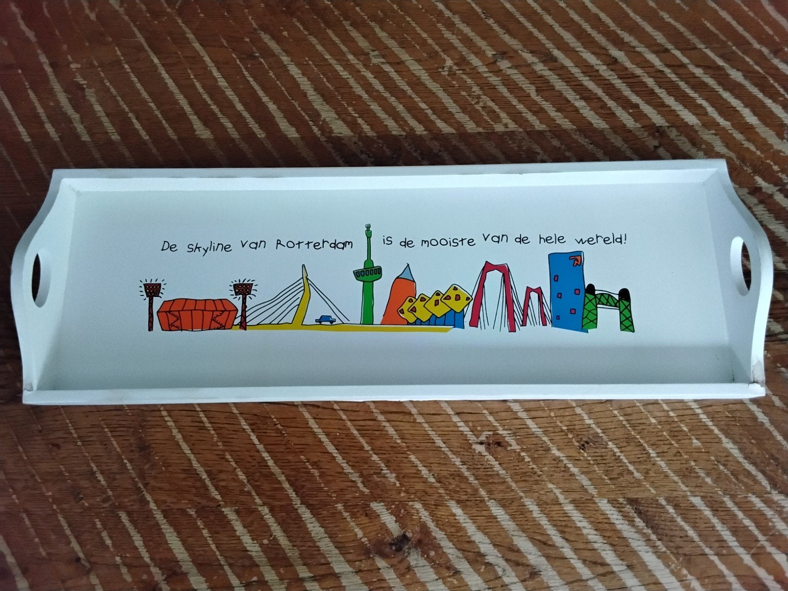 Dienblad met Skyline van Rotterdam hout, Ophalen, Gebruikt, Rechthoekig, Hout