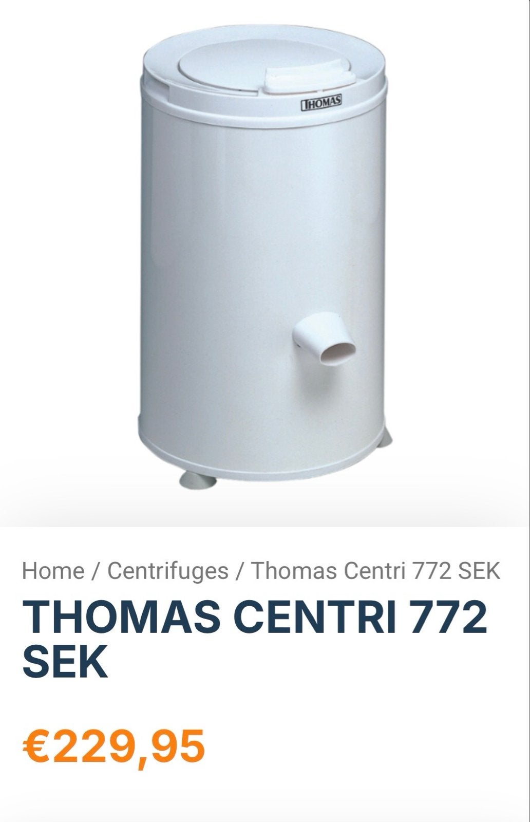 Thomas Centrifuge Type 772 SEK - Snel en Efficiënt Drogen, Ophalen, Minder dan 85 cm, Minder dan 4 kg, Bovenlader