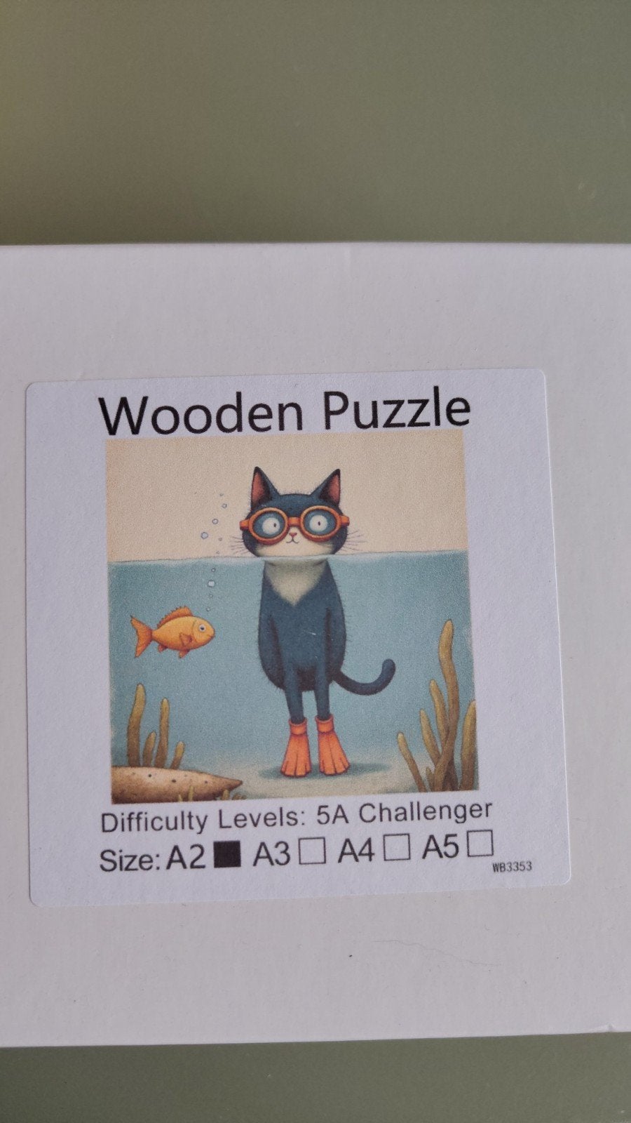 Houten puzzel met kat en vis - A2 formaat, Ophalen of Verzenden, Minder dan 500 stukjes, Nieuw, Legpuzzel