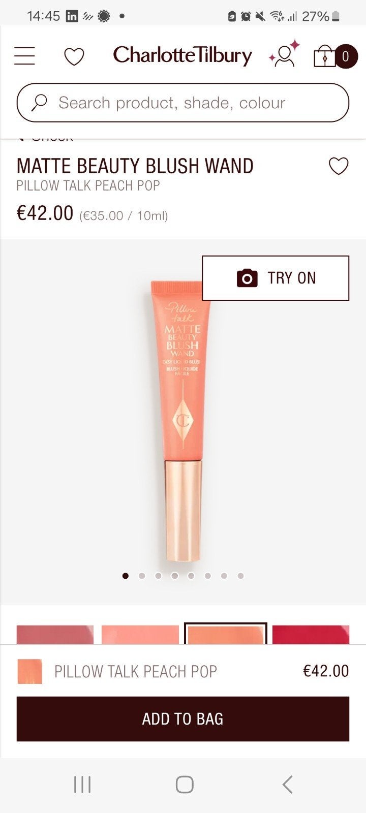 Charlotte Tilbury Pillow Talk Peach Pop Blush Wand NIEUW, Ophalen of Verzenden, Nieuw, Roze, Wangen