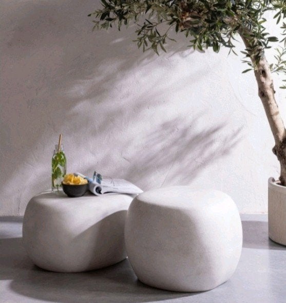 Vtwonen Pebble bijzettafels set van 2 wit ovaal en rond, Ophalen, Rond, Minder dan 55 cm